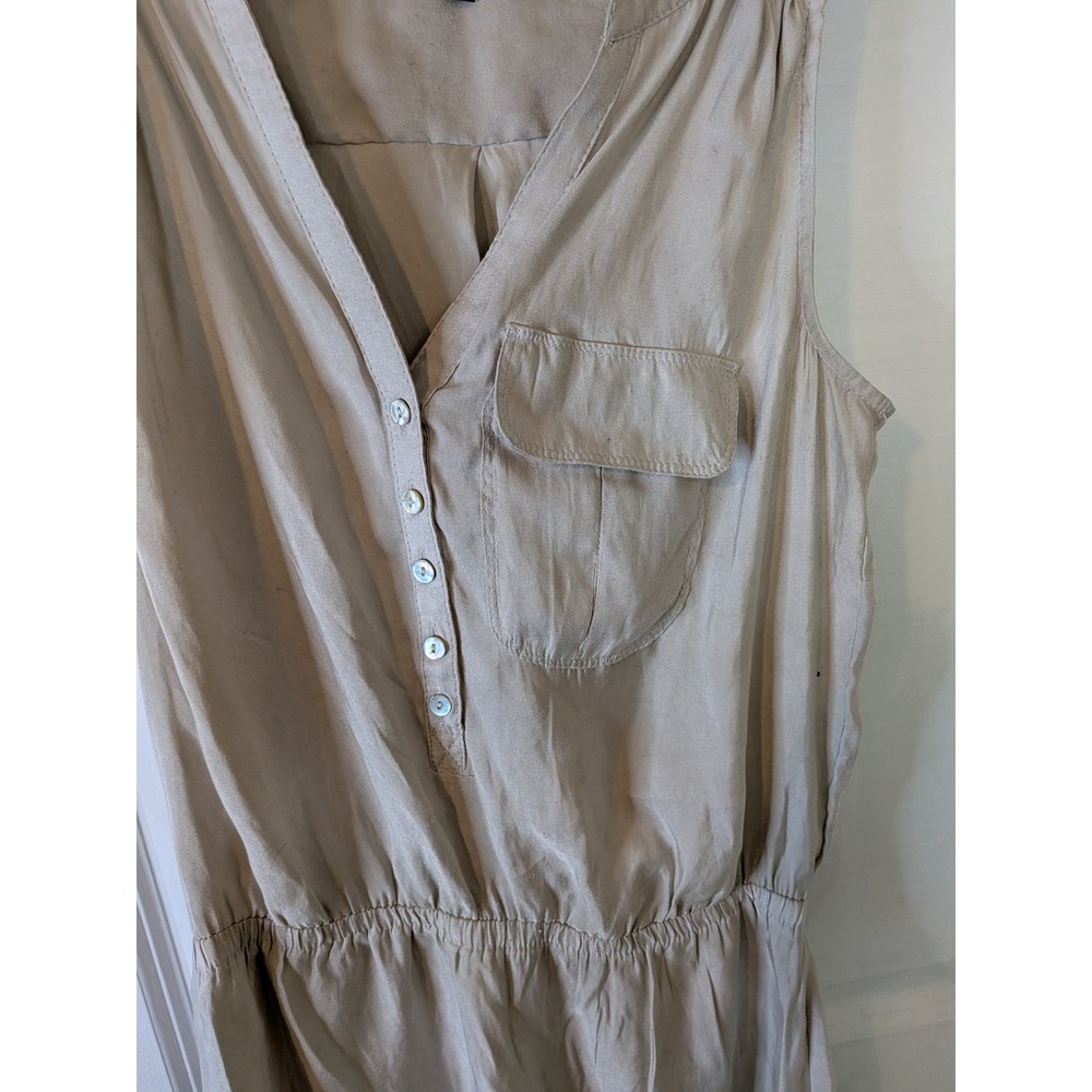 Express Womens Tan Sleeveless Henley Elastic Waist Mini Utility Shirt Dress XS - Picture 2 of 5